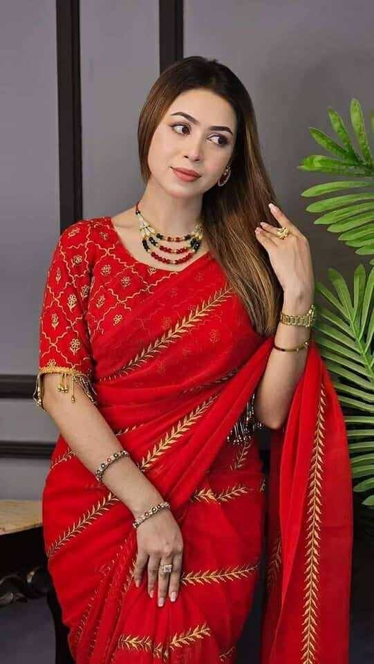 Weight Less Georgette Saree with Blouse Piece Red HFC-1054